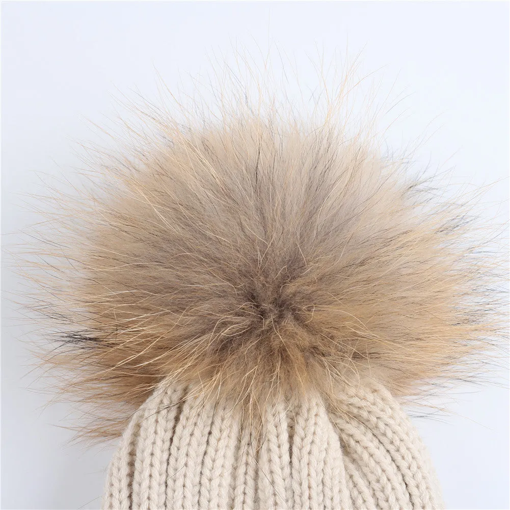 FURTALK  Winter Kids Faux Fur Pom Pom Hat  Drop Shipping HTWL028