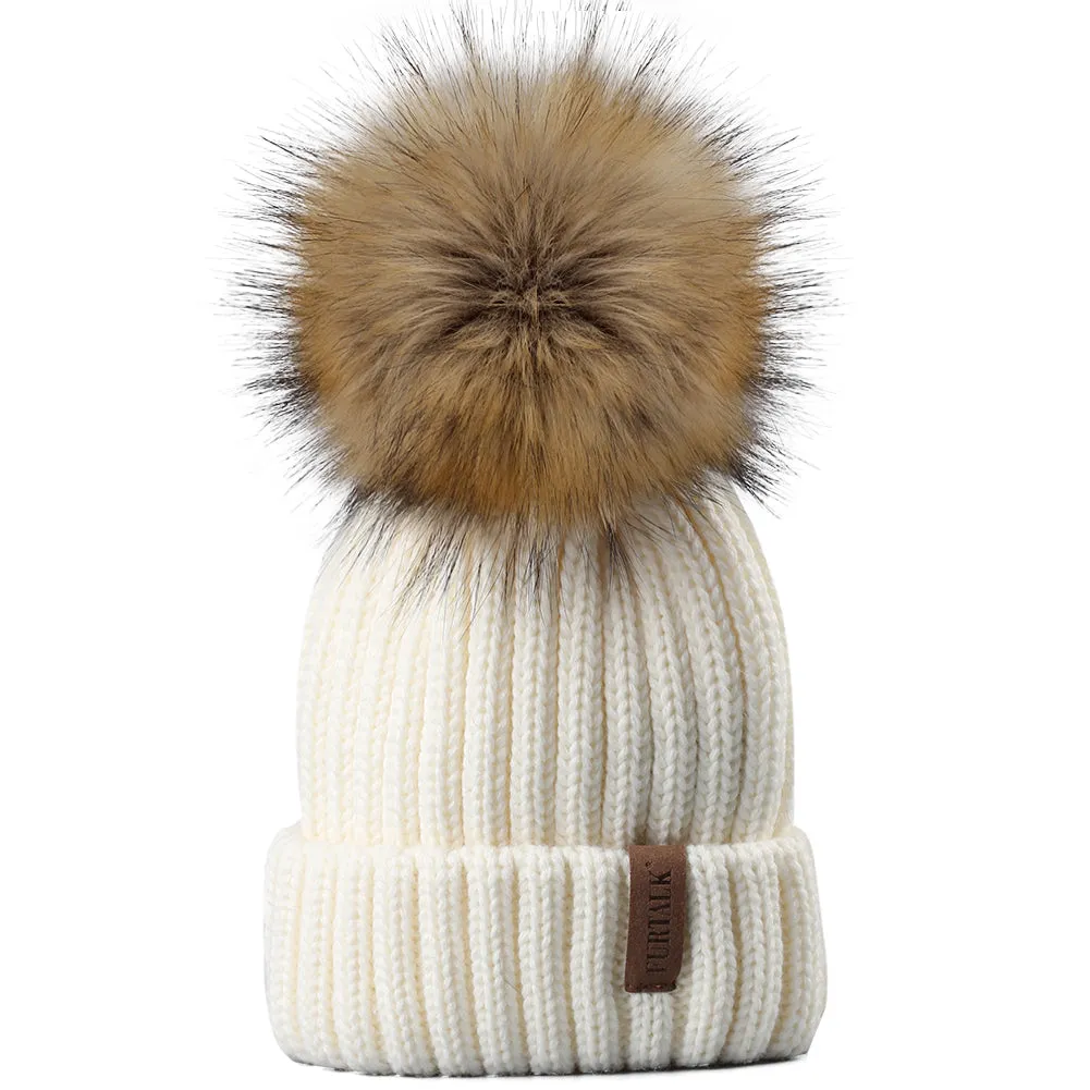 FURTALK  Winter Kids Faux Fur Pom Pom Hat  Drop Shipping HTWL028