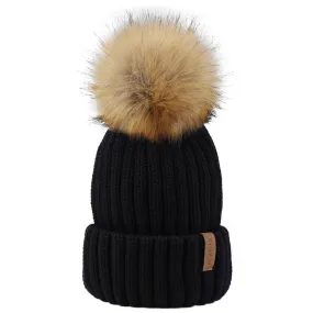 FURTALK  Winter Kids Faux Fur Pom Pom Hat  Drop Shipping HTWL028