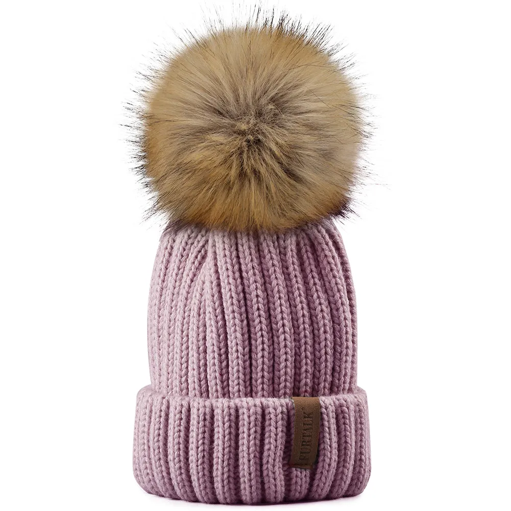 FURTALK  Winter Kids Faux Fur Pom Pom Hat  Drop Shipping HTWL028