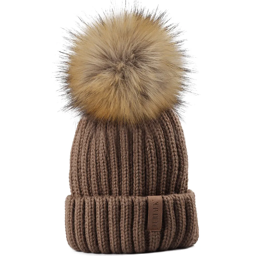 FURTALK  Winter Kids Faux Fur Pom Pom Hat  Drop Shipping HTWL028