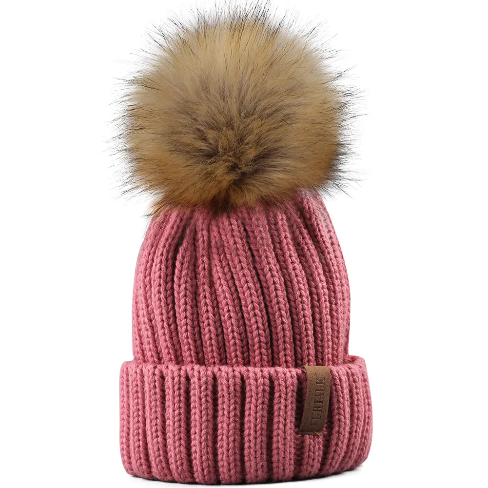 FURTALK  Winter Kids Faux Fur Pom Pom Hat  Drop Shipping HTWL028