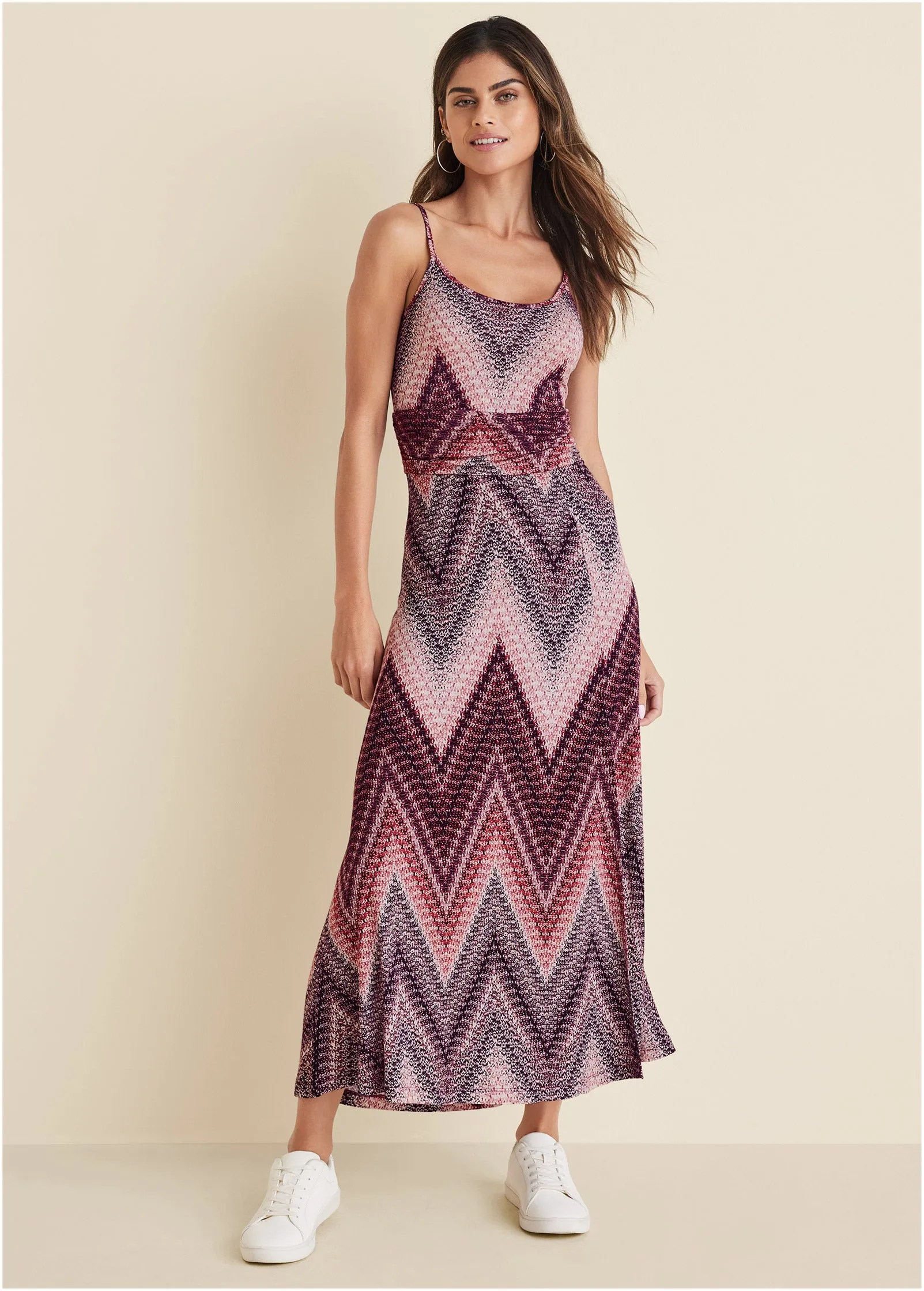 Gathered Waist Maxi Dress - Burgundy Multi