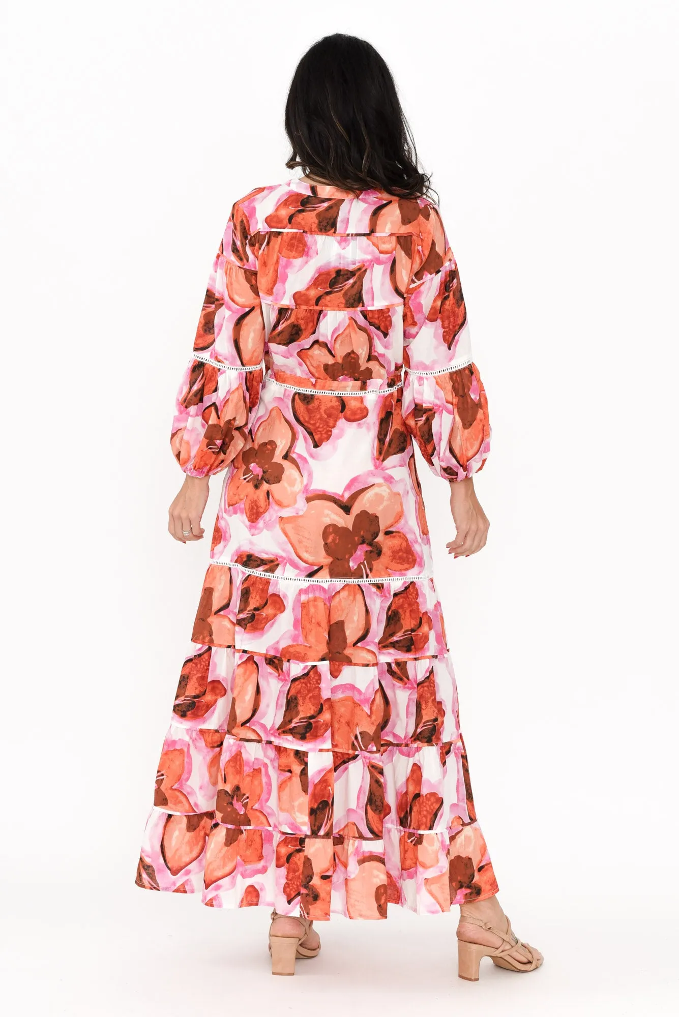 Gertie Pink Floral Cotton Tier Dress