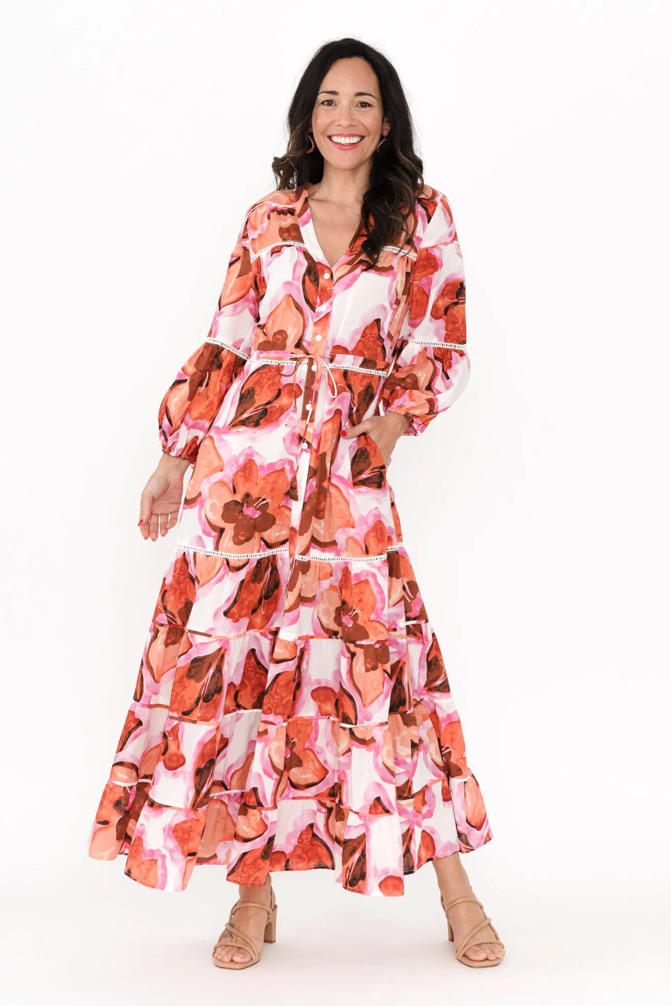 Gertie Pink Floral Cotton Tier Dress