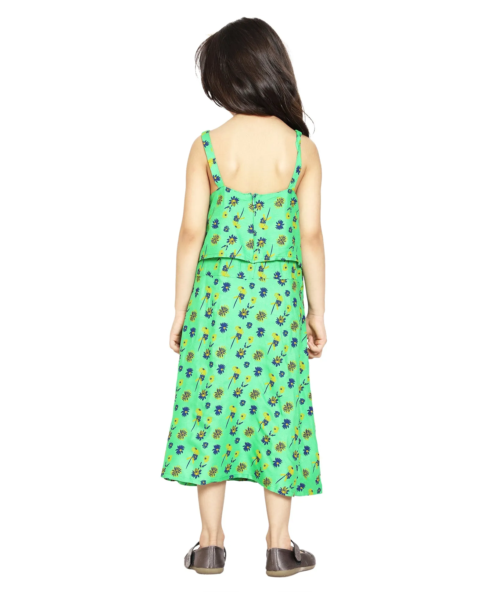 Girls Printed Strap Layered Dress