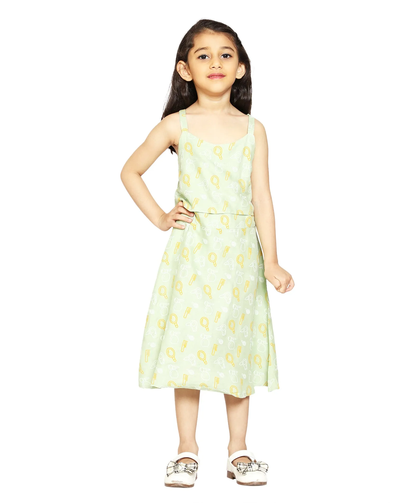 Girls Printed Strap Layered Dress