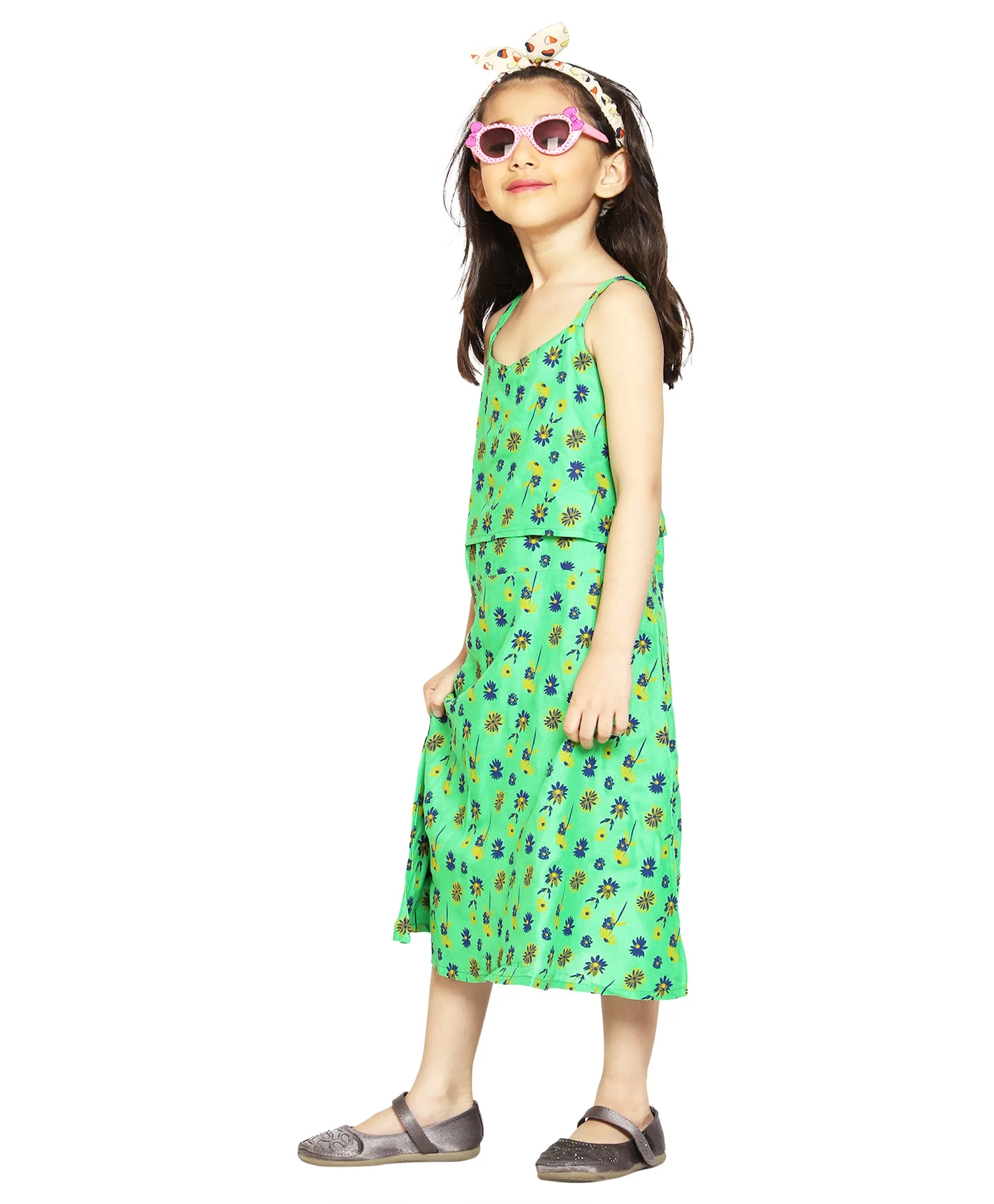 Girls Printed Strap Layered Dress