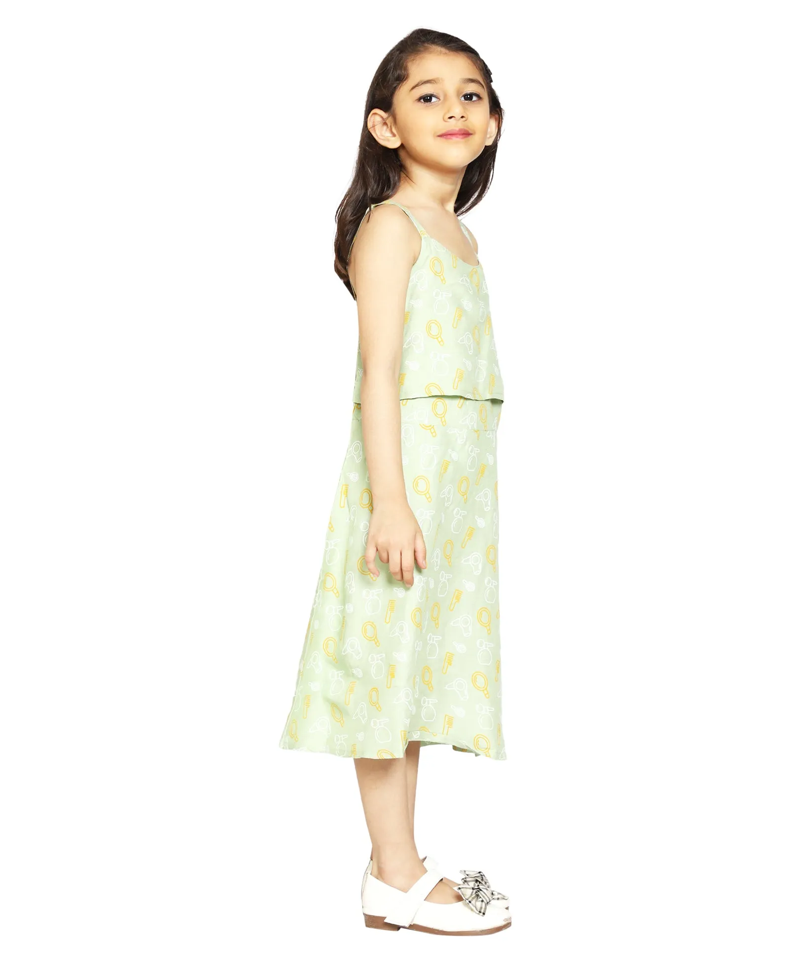 Girls Printed Strap Layered Dress