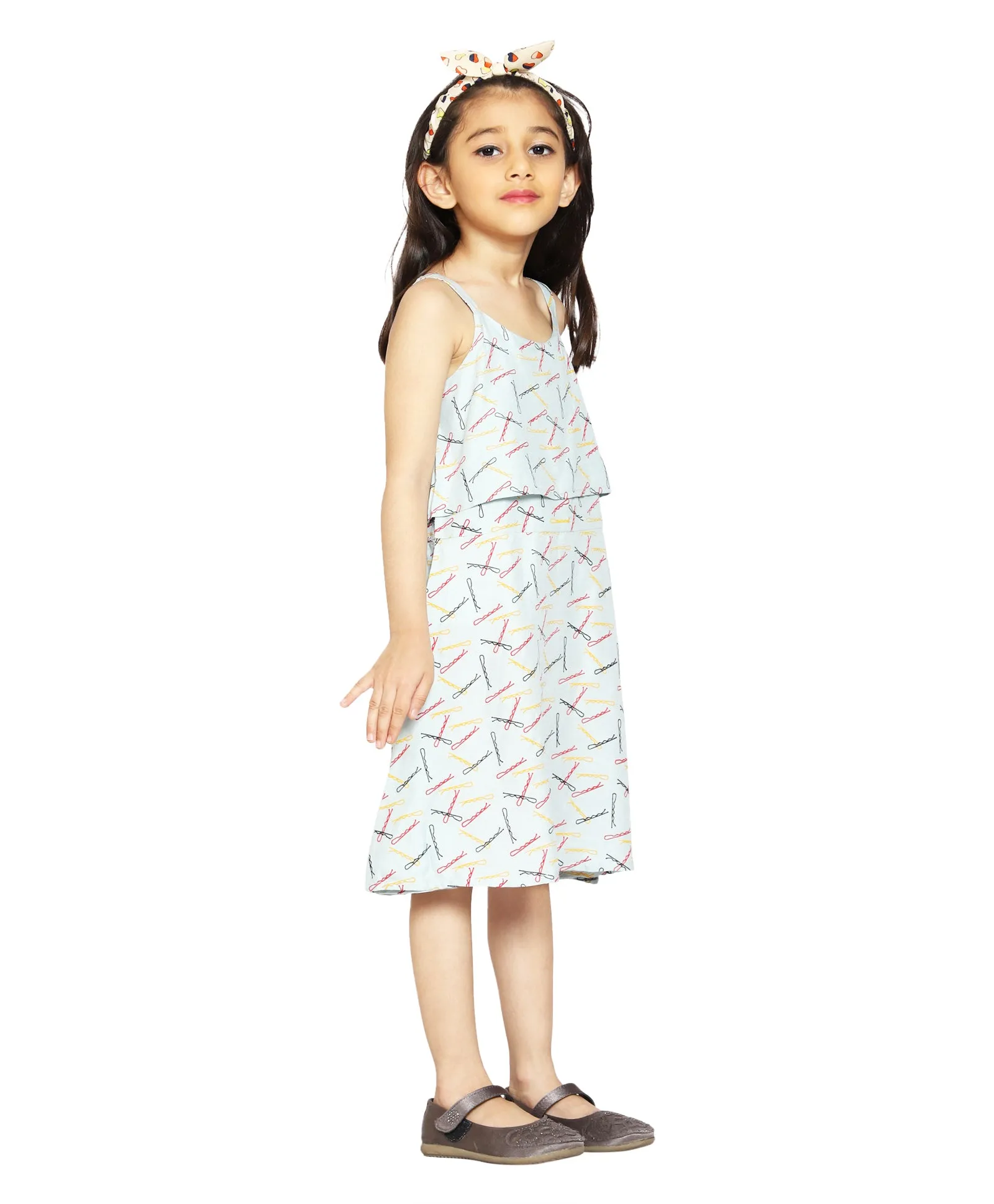 Girls Printed Strap Layered Dress