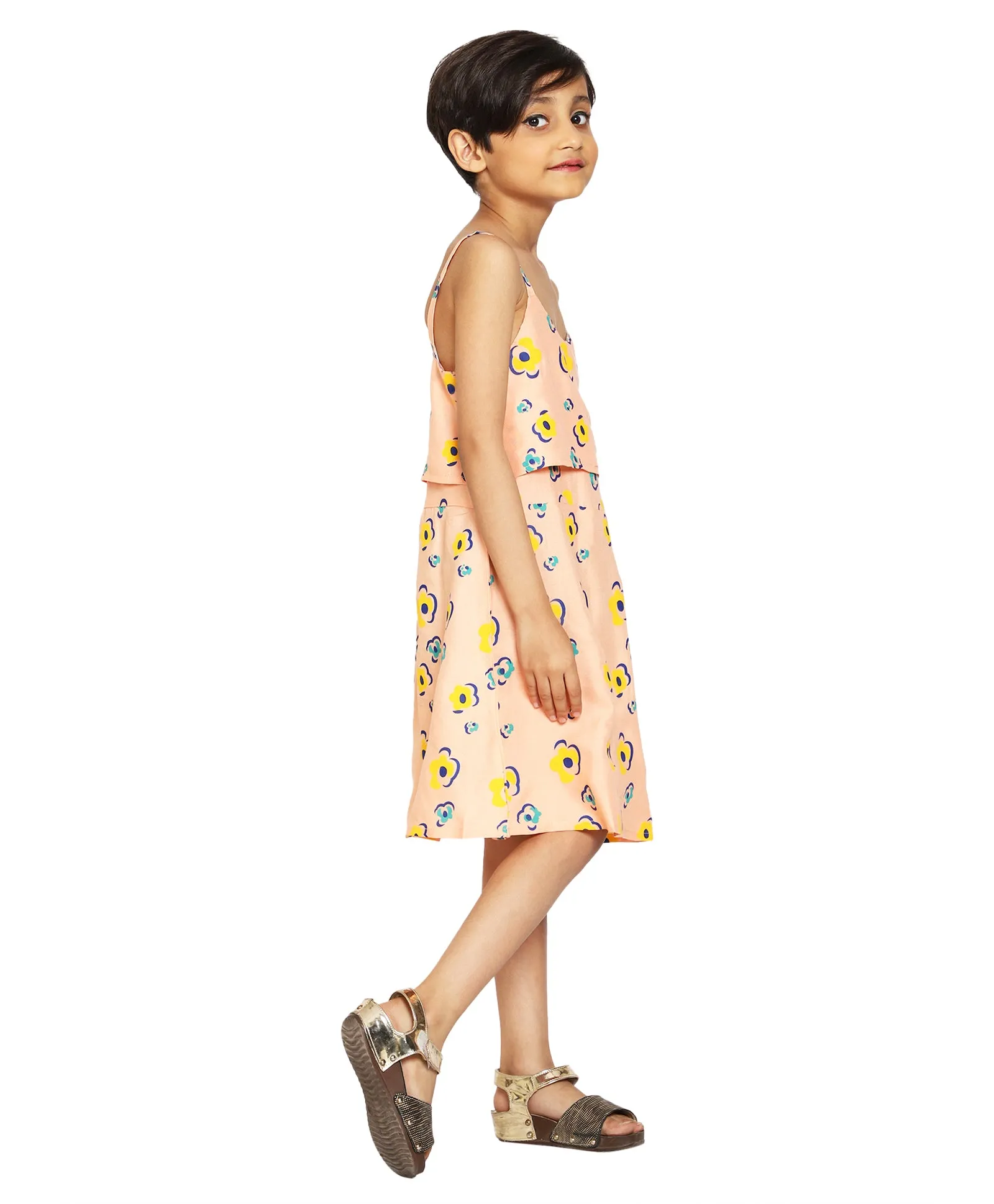 Girls Printed Strap Layered Dress