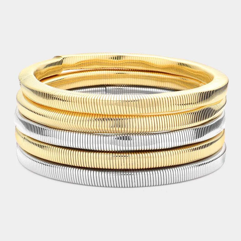 Gold and Silver Metal Stretch Multi Layered Bracelets-M H W ACCESSORIES