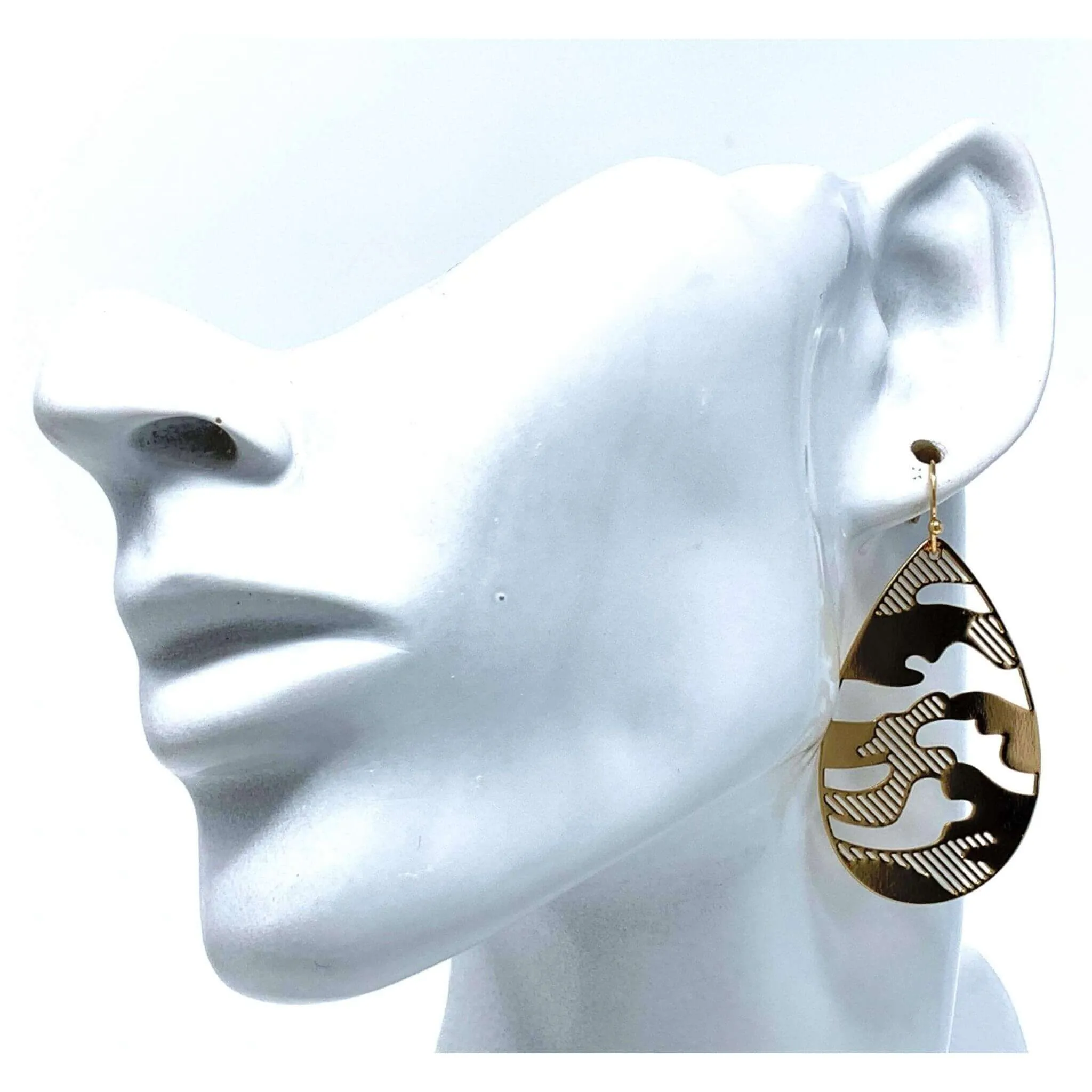 Gold Camouflage Teardrop Earrings