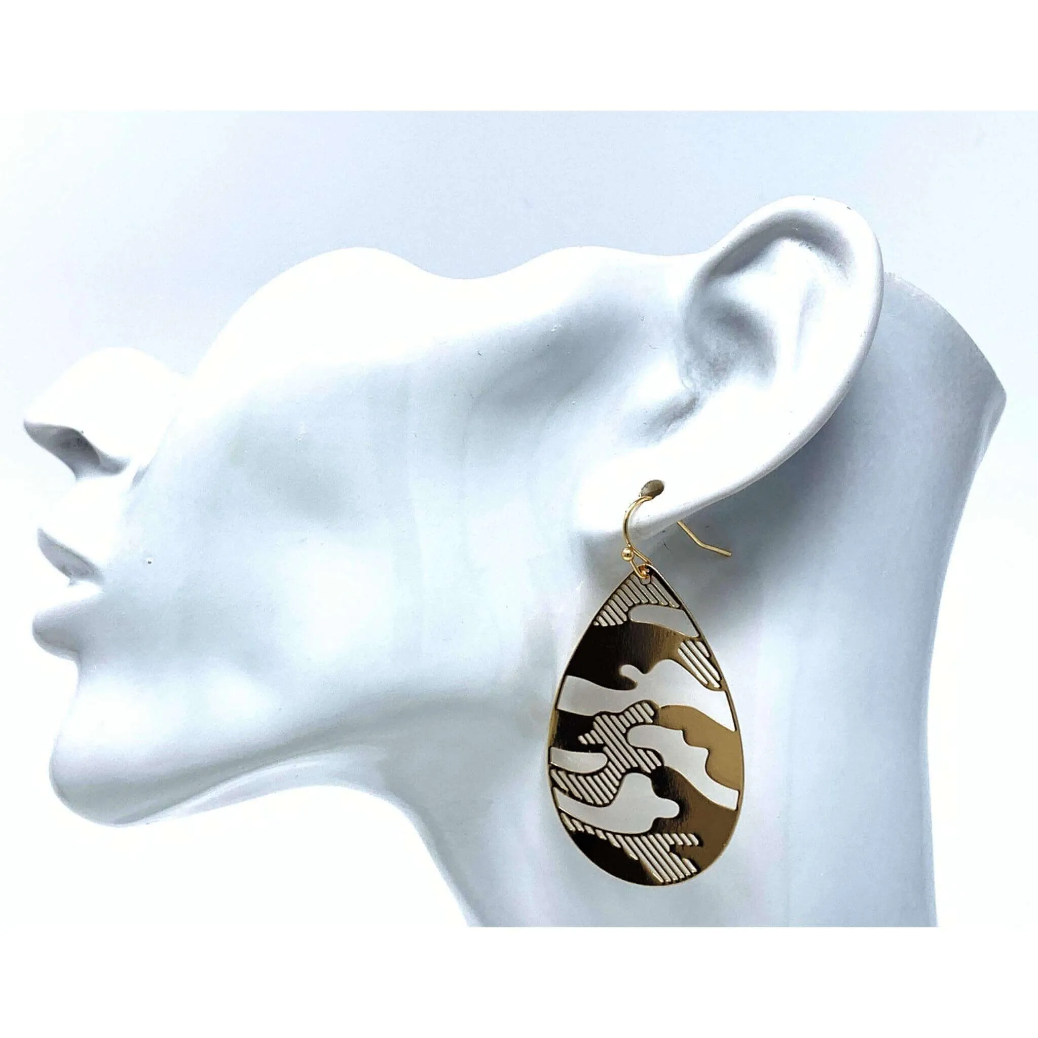 Gold Camouflage Teardrop Earrings