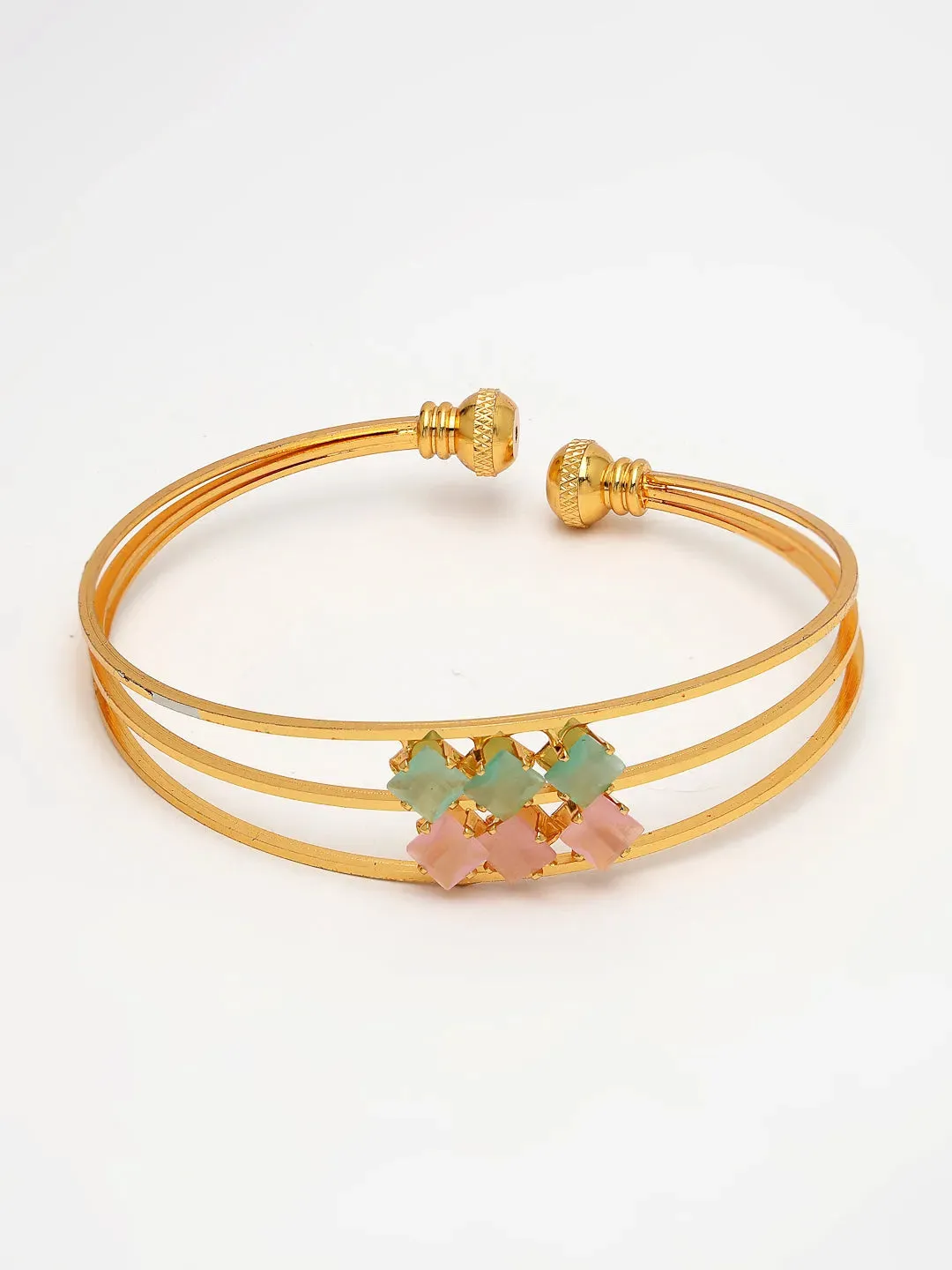 Gold-Plated CZ Stone-Studded Cuff Bracelet