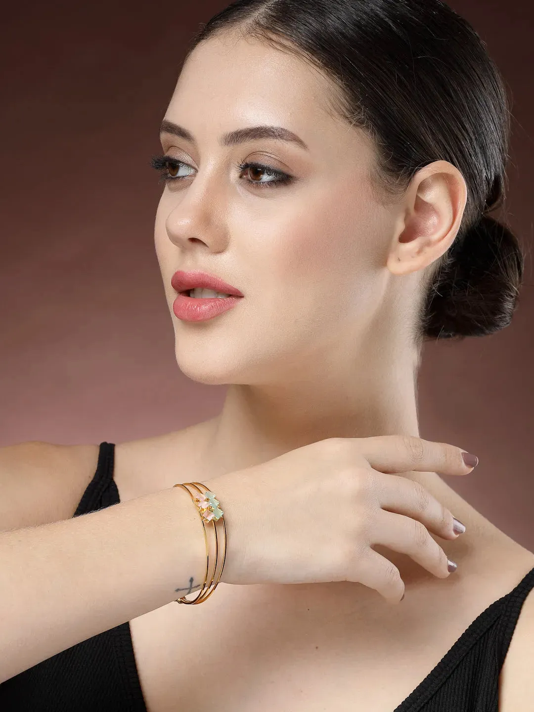 Gold-Plated CZ Stone-Studded Cuff Bracelet