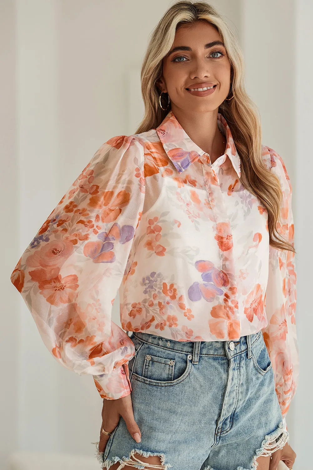 Gothic Outlaws White Floral Print Buttoned Balloon Sleeve Loose Shirt: Because Who Needs a Boring Top When You Can Have This Badass Beauty? 🌸✨