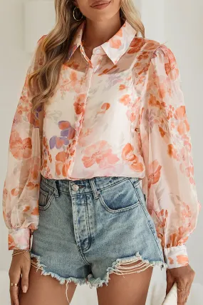 Gothic Outlaws White Floral Print Buttoned Balloon Sleeve Loose Shirt: Because Who Needs a Boring Top When You Can Have This Badass Beauty? 🌸✨