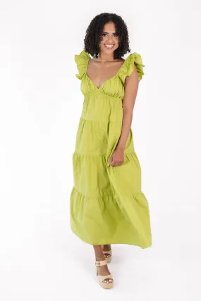 Growing Up Green Midi Dress - Lime Green