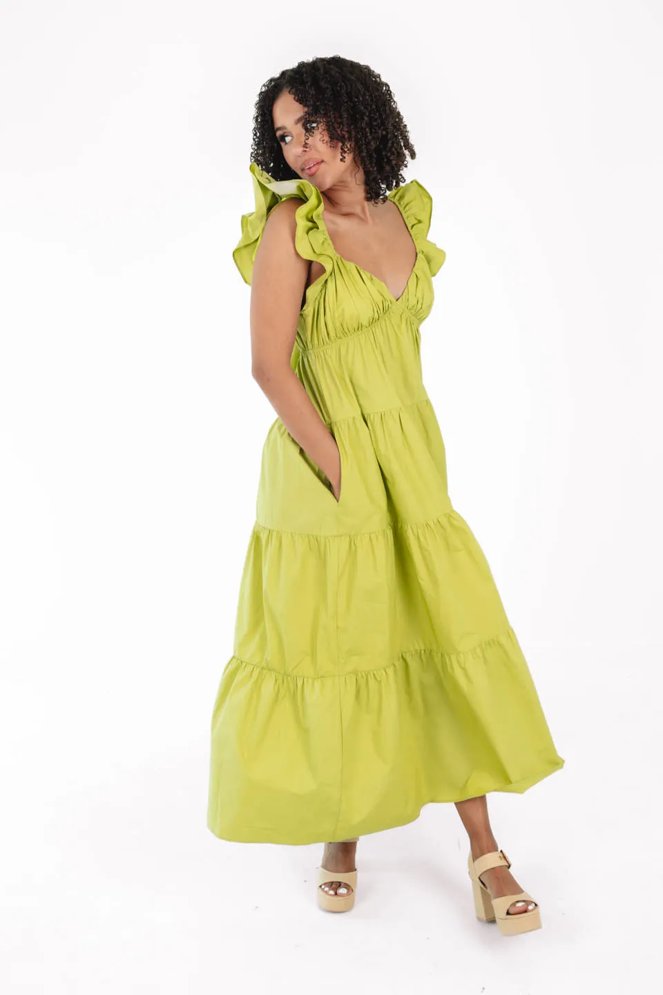 Growing Up Green Midi Dress - Lime Green