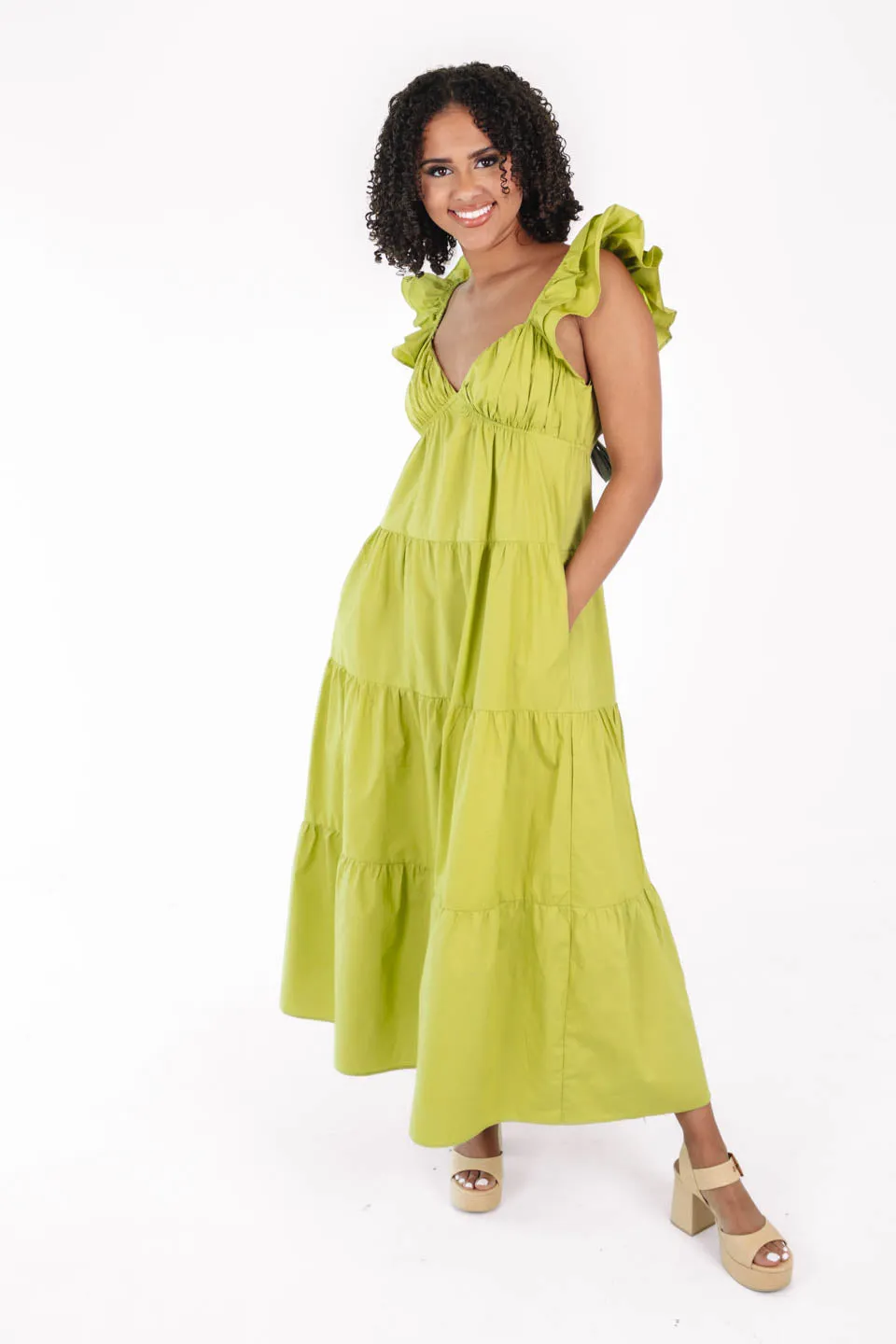 Growing Up Green Midi Dress - Lime Green