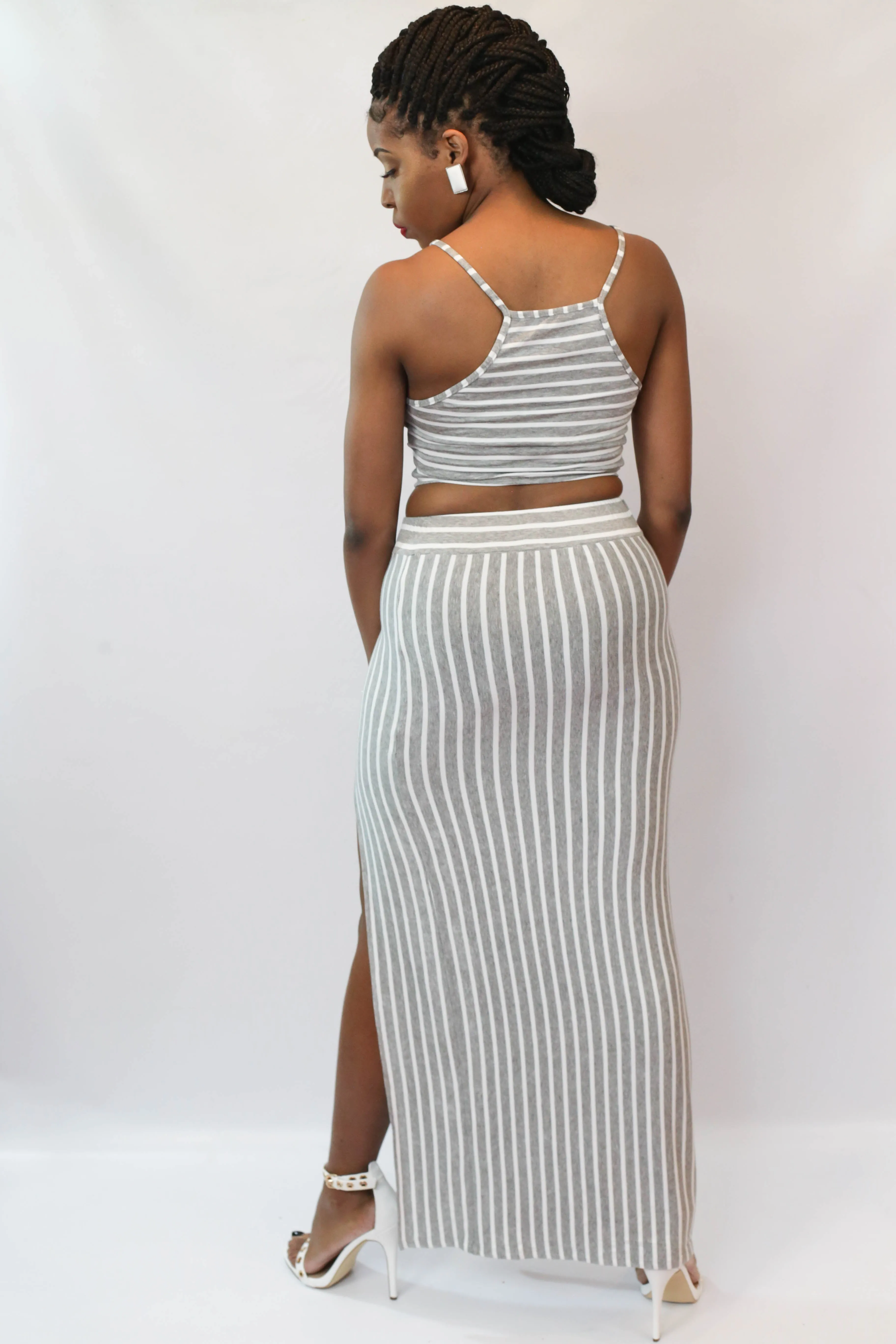 Heather Grey Stripe 2 Piece Maxi Set