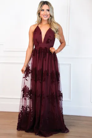 Here Comes the Bride Maxi Dress: Burgundy