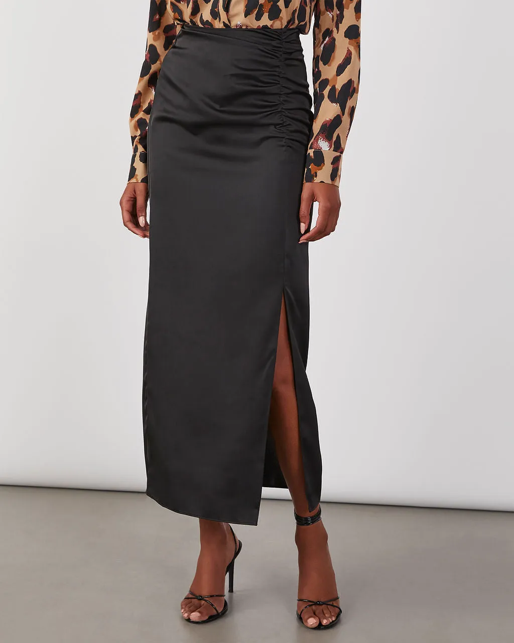 Holiday Dressy Satin Ruched Maxi Skirt