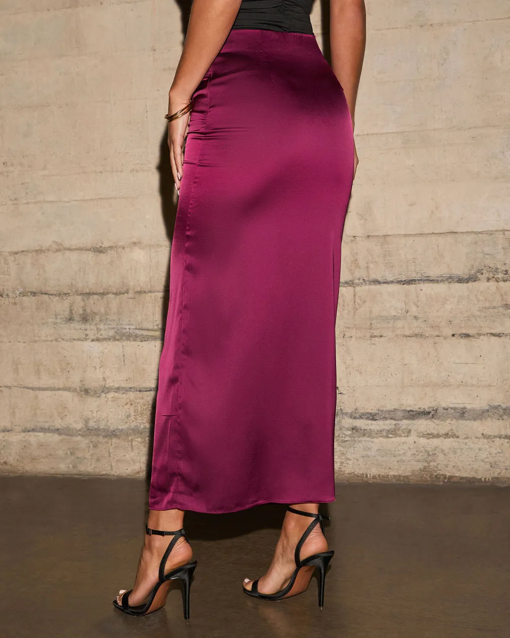 Holiday Dressy Satin Ruched Maxi Skirt