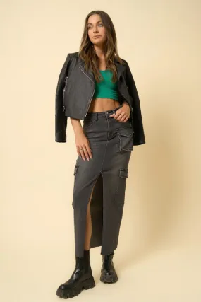 Hot Girl Denim Lab Cargo Maxi Skirt In Black