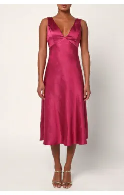 Incredible Love Magenta Satin Cowl Back Midi Slip Dress