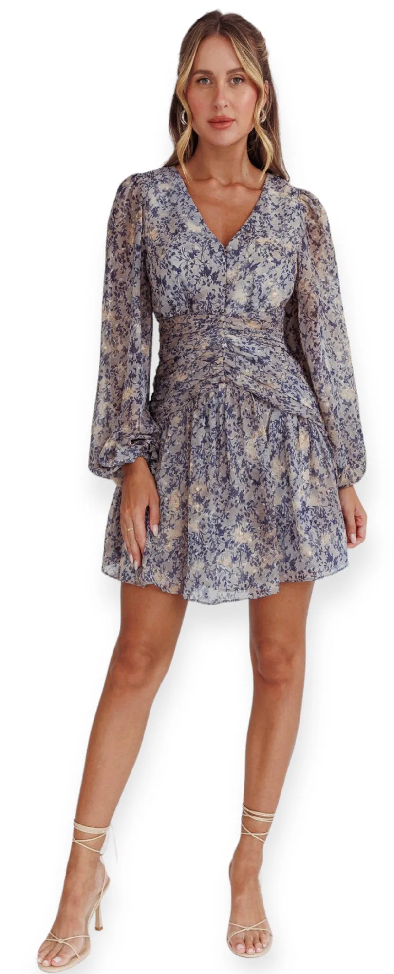 Irs Blue Floral Mid Dress