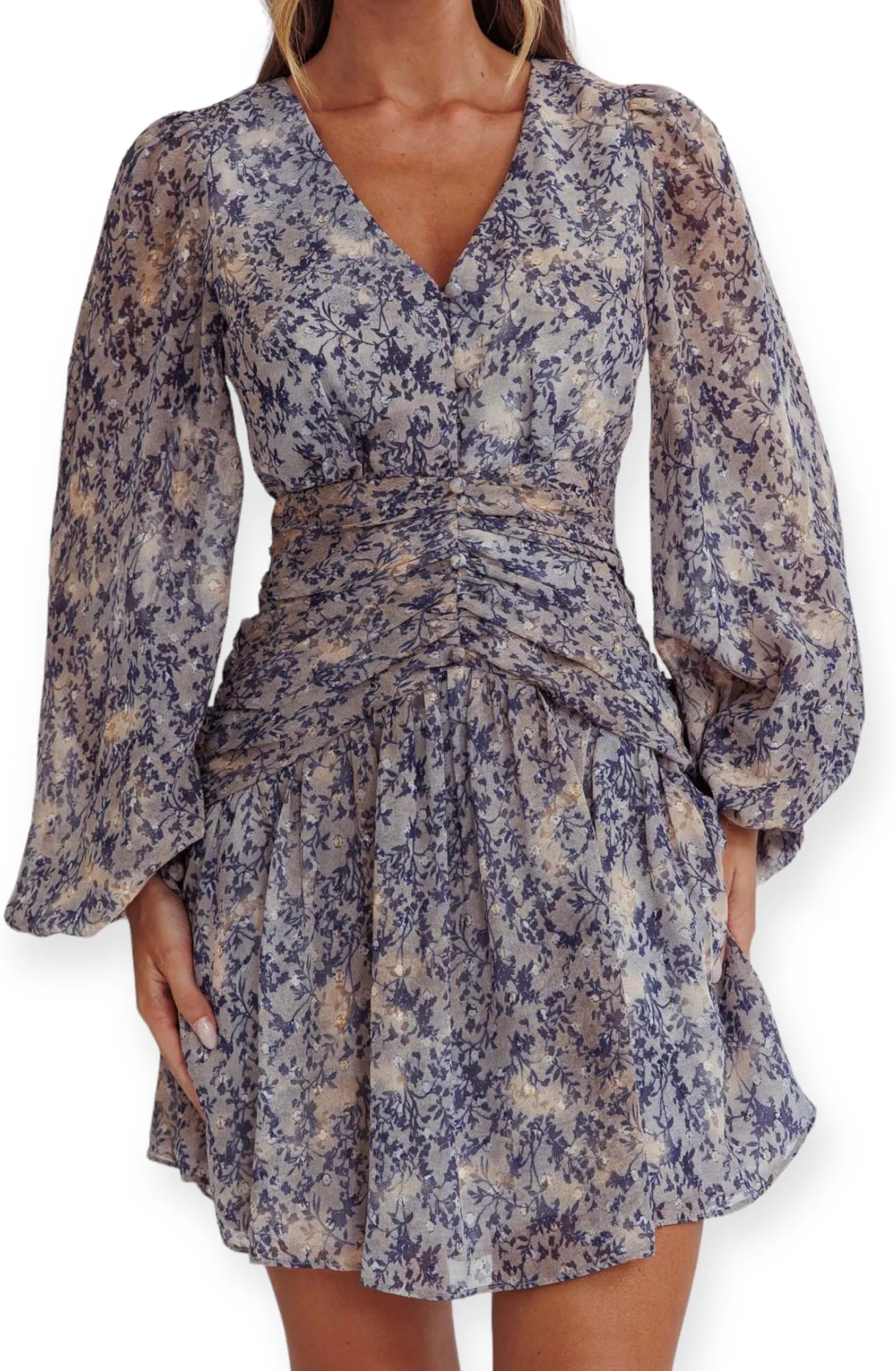 Irs Blue Floral Mid Dress