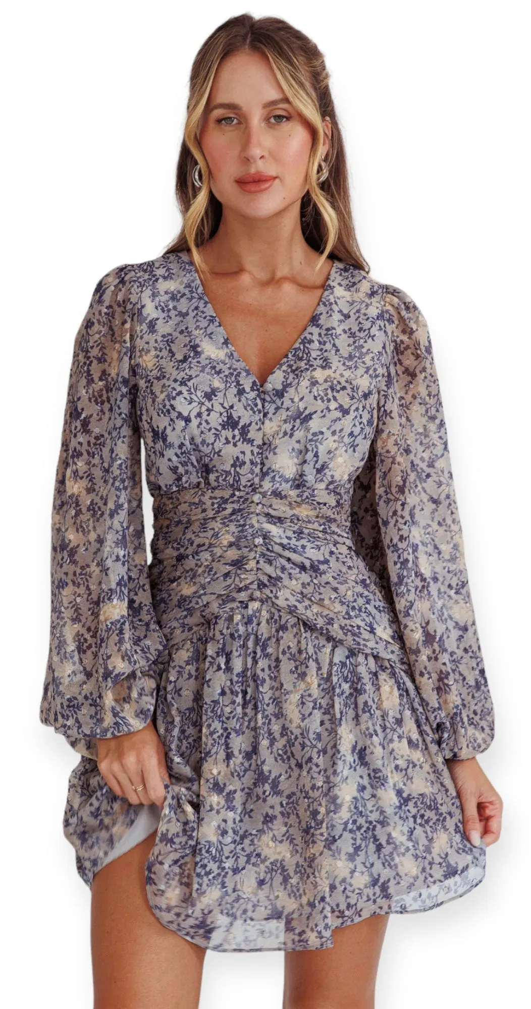 Irs Blue Floral Mid Dress