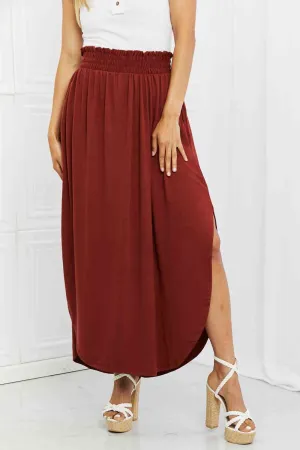 It's My Time Full Size Side Scoop Scrunch Skirt in Dark Rust