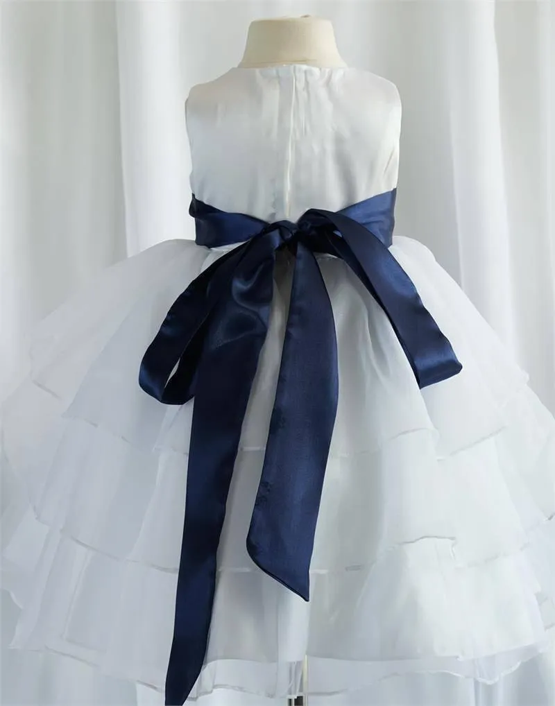 Ivory Multi Layered Organza Dress With Sash