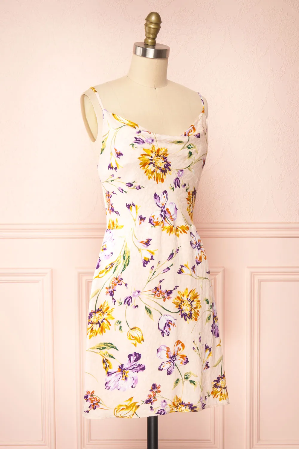 Jemima | Short Floral Dress w/ Cowl Neck