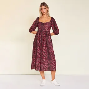 Kadie Leopard Dress (Burgundy)