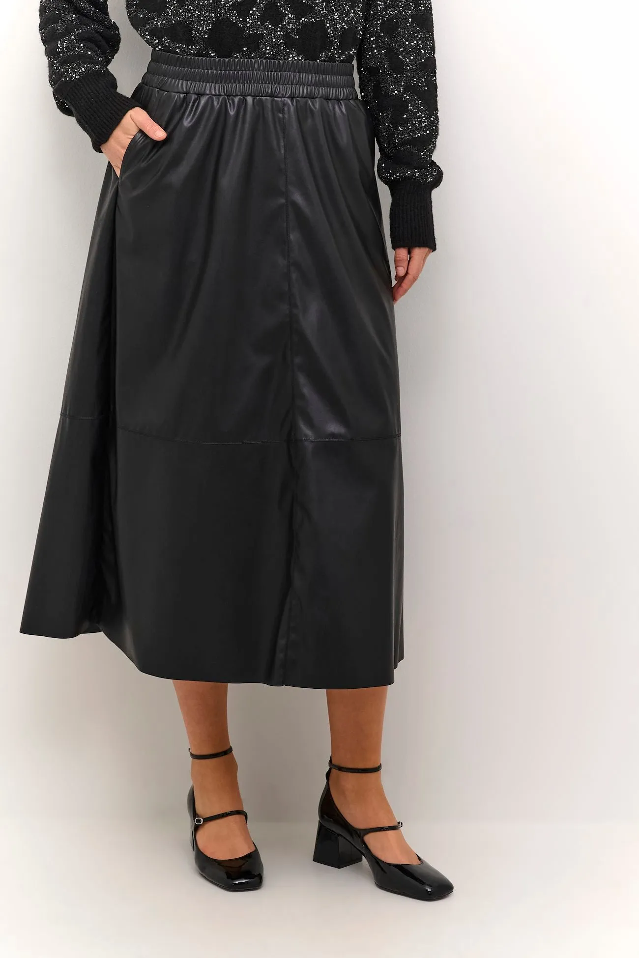 KAFFE MIKKA LONG SKIRT - BLACK DEEP