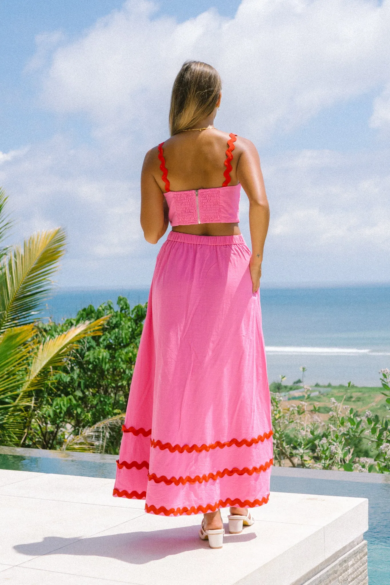 Kalliope Pink Red Ric Rac Maxi Skirt