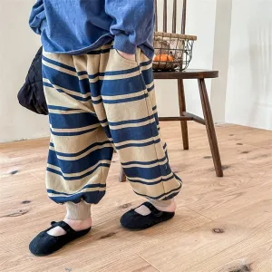 Korean style Spring Kids pants Boys fashion striped sweatpants Girls soft loose sports Trousers