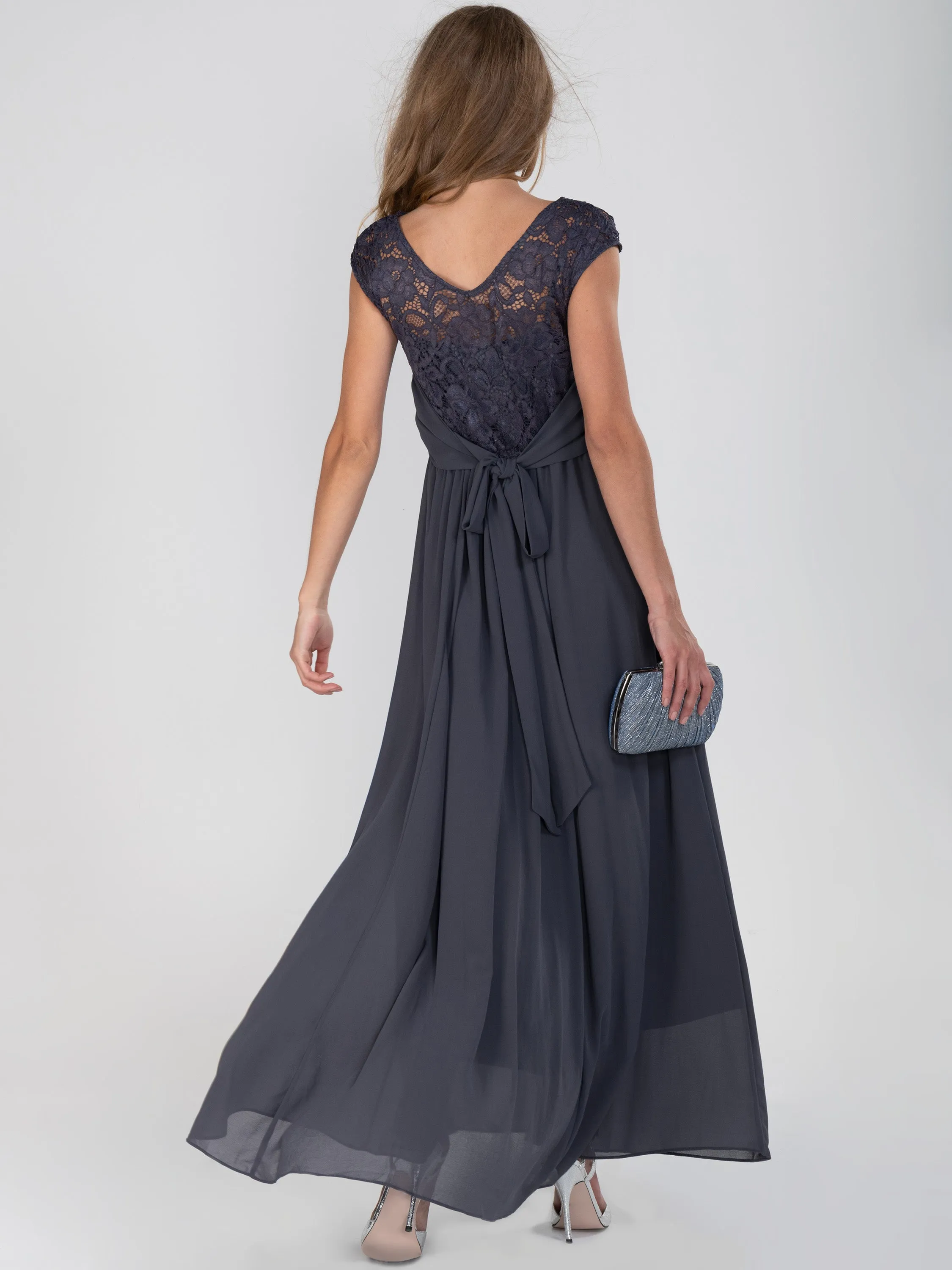 Lace Bodice Chiffon Maxi Bridesmaid Dress, Dark Grey