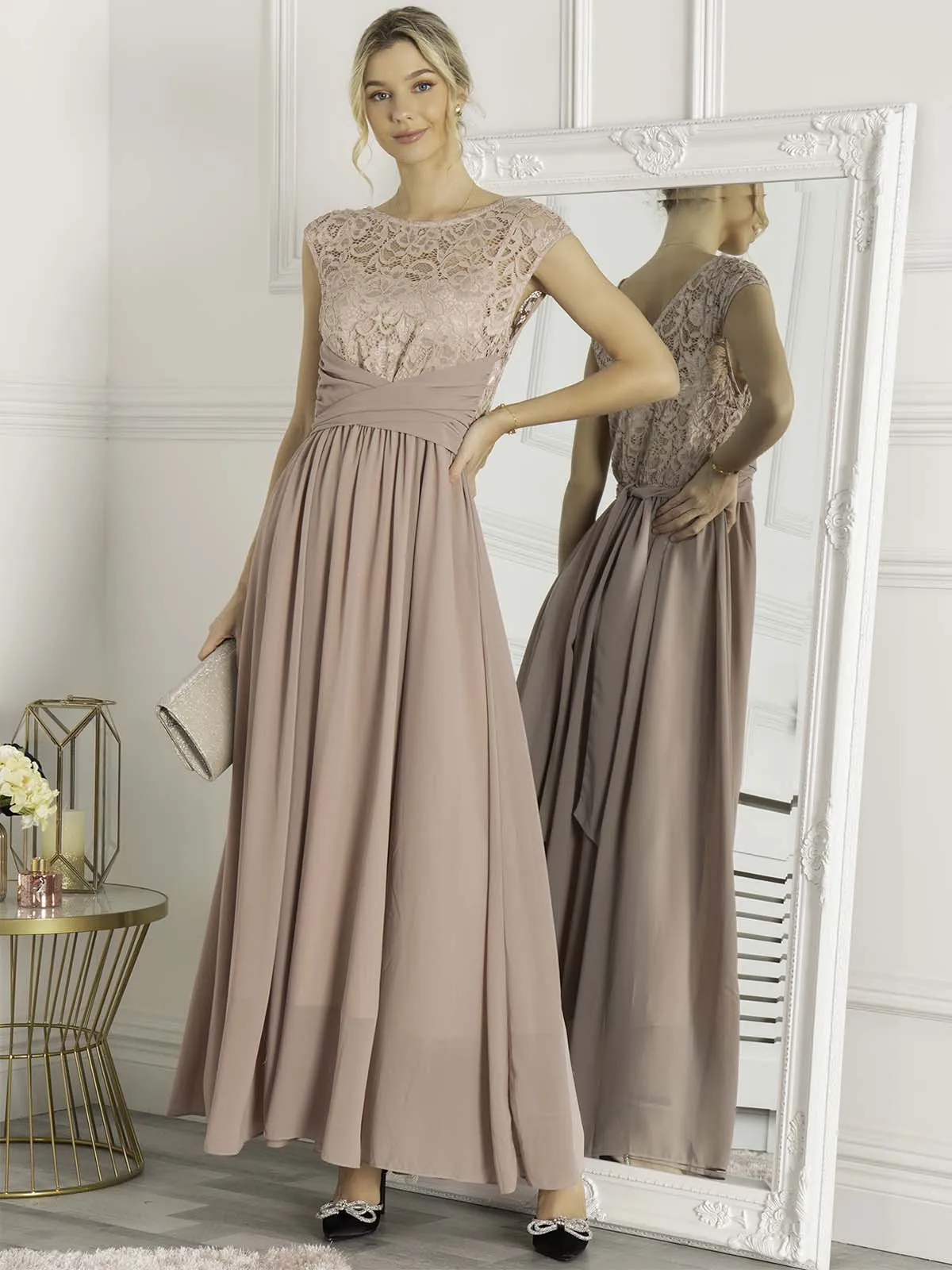 Lace Bodice Chiffon Maxi Bridesmaid Dress, Mauve