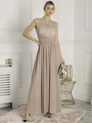 Lace Bodice Chiffon Maxi Bridesmaid Dress, Mauve