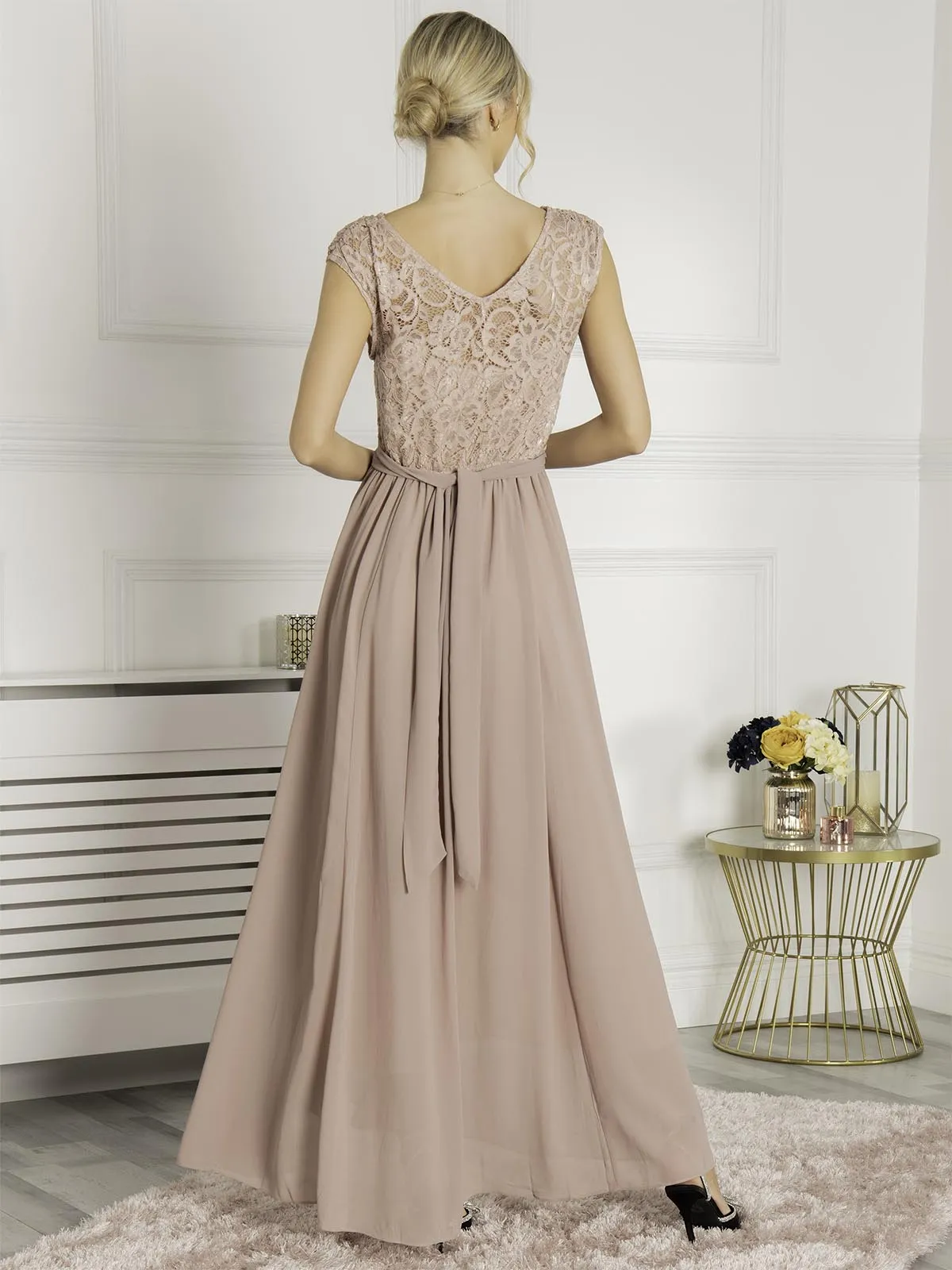 Lace Bodice Chiffon Maxi Bridesmaid Dress, Mauve