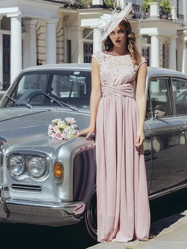 Lace Bodice Chiffon Maxi Bridesmaid Dress, Mauve