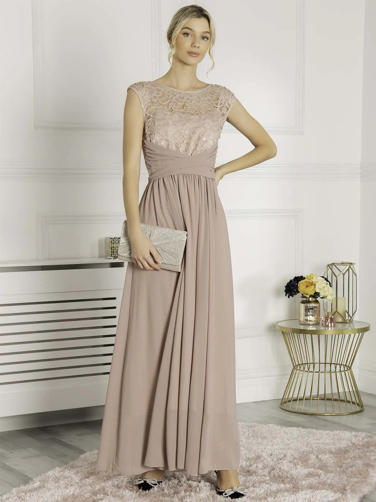 Lace Bodice Chiffon Maxi Bridesmaid Dress, Mauve