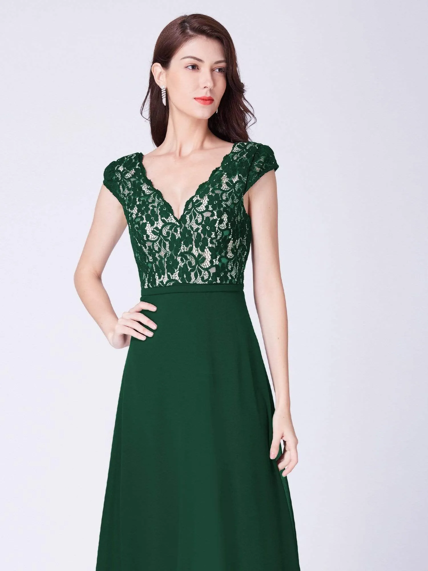 Lace Cap Sleeves Maxi Long Evening Dress for Women