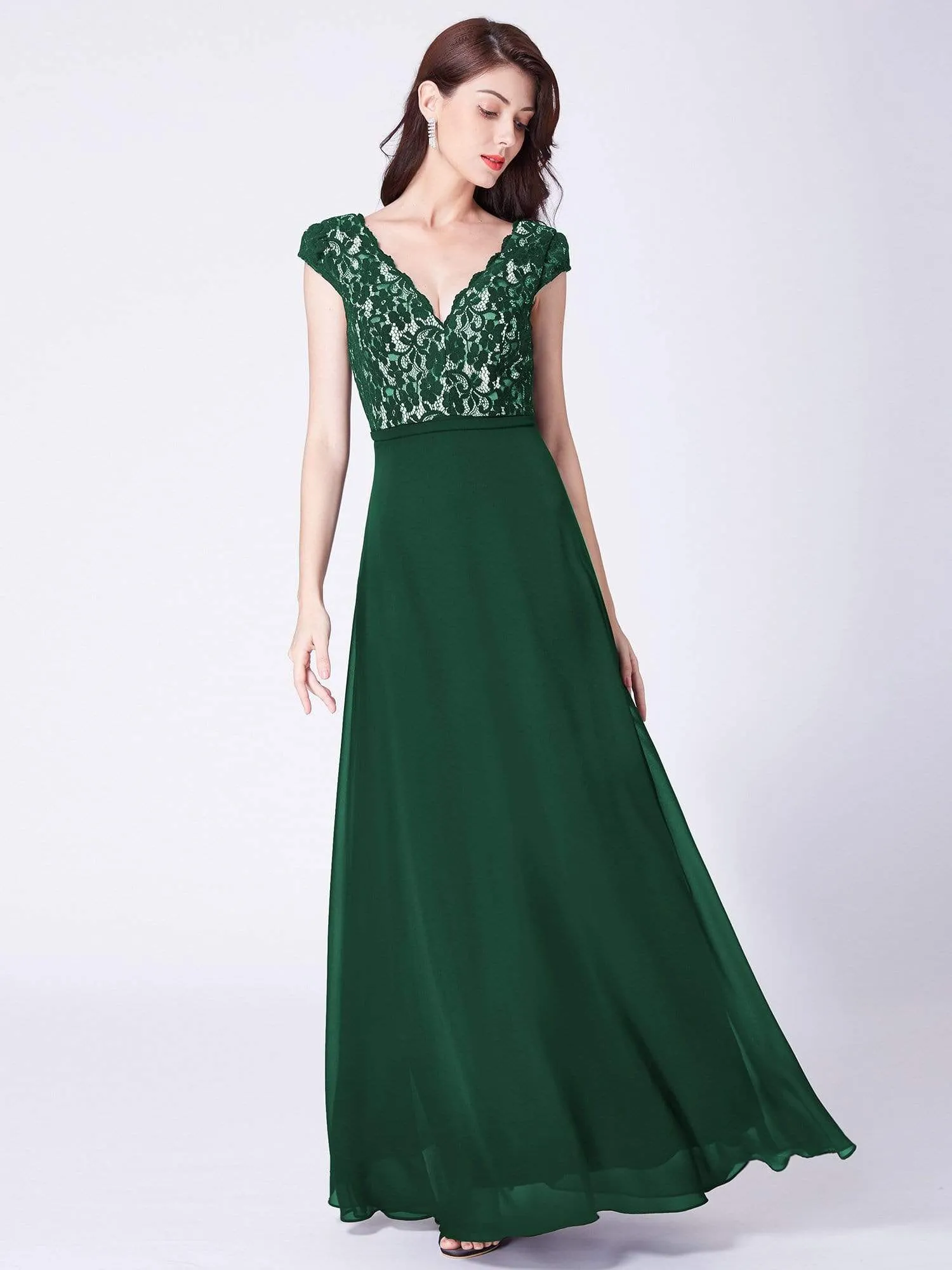 Lace Cap Sleeves Maxi Long Evening Dress for Women