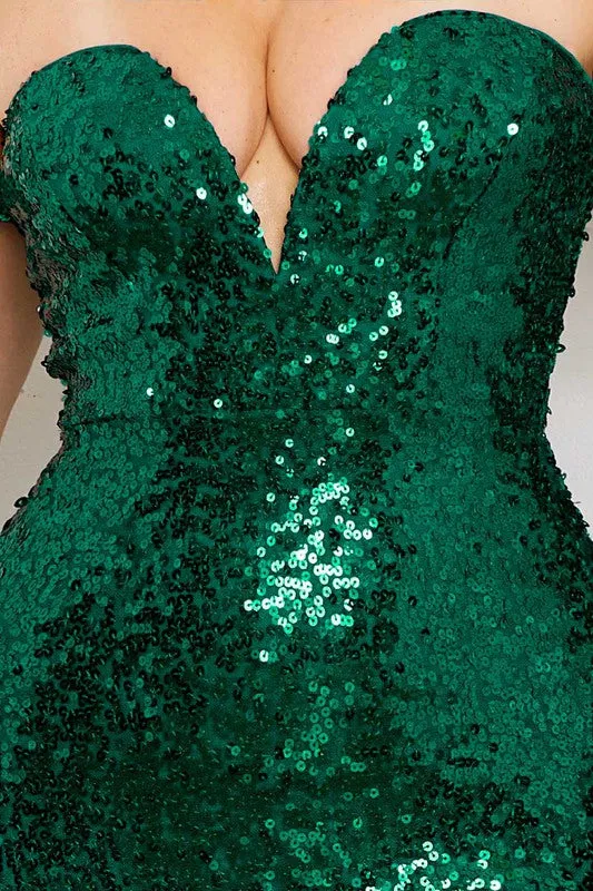 Lake Green Sequin Off The Shoulder Maxi Dress